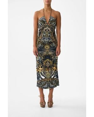 CAMILLA Cut Out Sleeveless Jersey Halter Neck Dress - Green