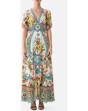 CAMILLA Shaped Waistband Dress With Flutter Sleeves Magic Of The Mercado - White