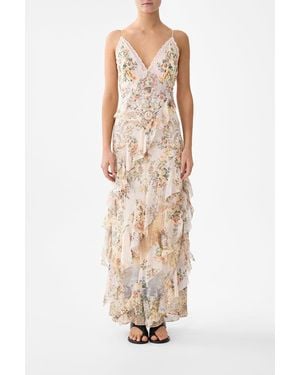 CAMILLA Asymmetrical Ruffle Slip Dress Twilight - White