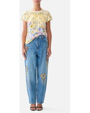 CAMILLA Slim Fit Round Neck T-Shirt Darling Buds - White