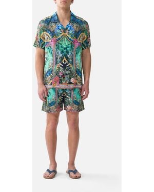CAMILLA Short Sleeve Camp Collared Shirt Animal Alchemy - Blue