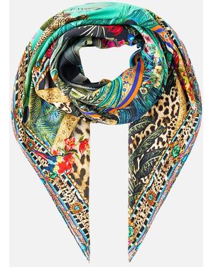 CAMILLA Large Crystalled Silk Square Scarf Animal Alchemy - Multicolour