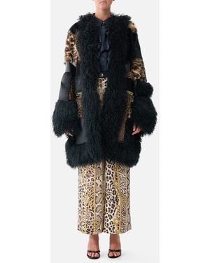 CAMILLA Leather Patchwork Coat Leopard Libertine - Black
