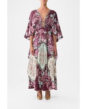CAMILLA V Neck Lace Up Detail Long Dress If These Tiles Could Talk - Red