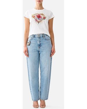 CAMILLA Slim Fit Round Neck T-Shirt Painted Prayers - Blue