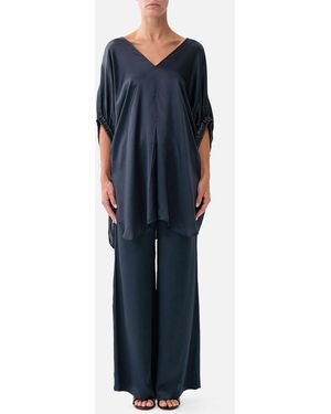 CAMILLA Gathered Cuff V Neck Top Daughters Of Duende - Blue