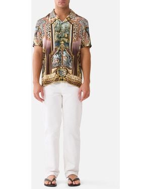 CAMILLA Short Sleeve Camp Collared Shirt Animals - White