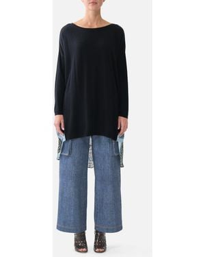CAMILLA Knit Jumper With Pleated Silk Back Fiesta, Siesta, Repeat - Blue