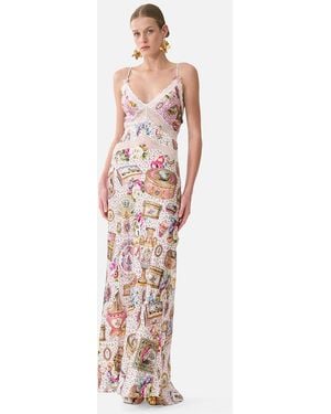 CAMILLA V-Neck Long Bias Slip Dress With Train - White