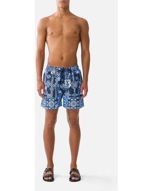 CAMILLA Elastic Waist Mid Length Boardshorts - Blue