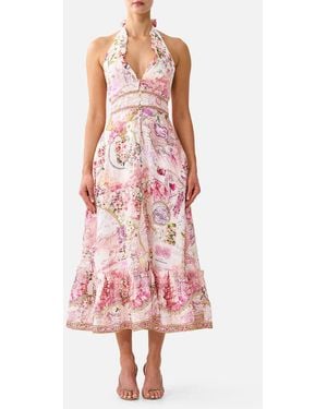 CAMILLA Ruffle Neck Halter Dress Journal De Voyage - Pink