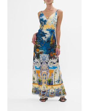 CAMILLA V Neck Full Length Bias Slip Dress Song Of Saint Anthony - White
