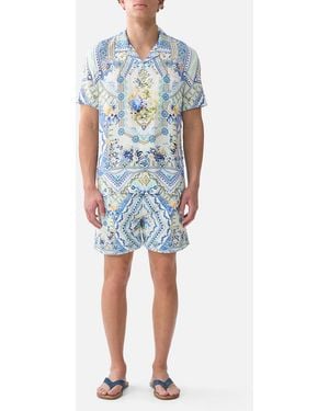 CAMILLA Short Sleeve Camp Collared Shirt My Homespun Heart - Blue