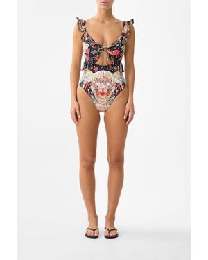CAMILLA Tie Front One Piece With Frill Neck And Waist Daughters Of Duende - Black