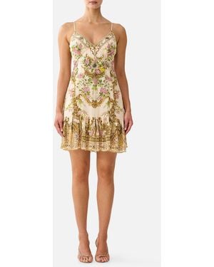 CAMILLA Short Slip Dress With Hem Panel A Certain Je Ne Sais Quoi - Metallic