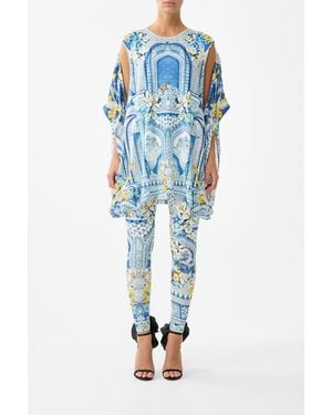 CAMILLA Draped Split Sleeve Top De Nada Granada - Blue