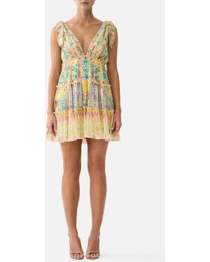 CAMILLA Tiered Short Dress With Shoulder Ties Barcelona Beb√Â - Yellow