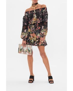 CAMILLA Off Shoulder Short Dress Letters From A Vineyard - Black