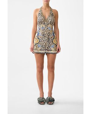 CAMILLA Button Front Halter Playsuit - Multicolour