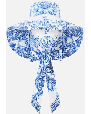 CAMILLA Wide Brim Bucket Hat With Tie Ceramic Panoramic - Blue