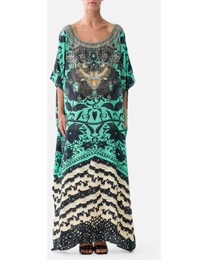 CAMILLA Round Neck Kaftan Sacramente - Green
