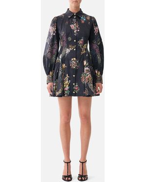 CAMILLA Short Button Front Shirt Dress Night Garden - Black