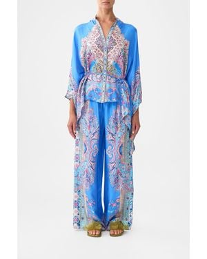 CAMILLA Button Through Scarf Blouse Footsteps - Blue
