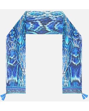 CAMILLA Long Silk Crinkle Chiffon Scarf The Sapphire Serpent - Blue
