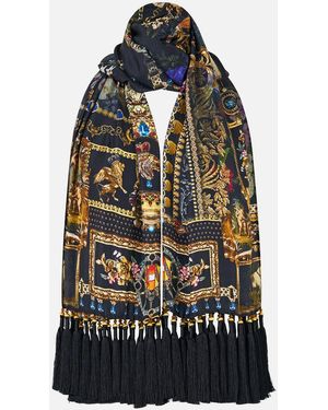 CAMILLA Long Scarf With Tassels Night Garden - Black