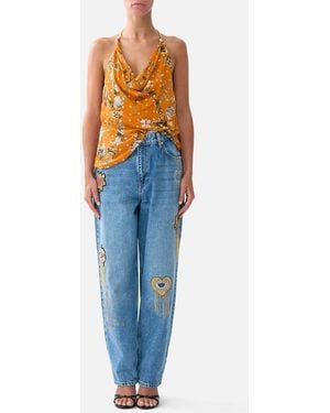 CAMILLA Draped Top With Hardware Talismans Of Turkiye - Orange