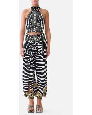 CAMILLA Asymmetrical Belted Pant Zig Zag Zoo - Black