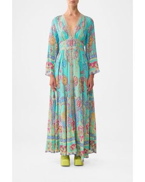 CAMILLA Kimono Sleeve Dress With Shirring Detail The Concubines Corridor - Blue
