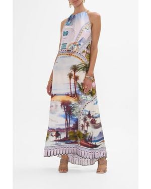 CAMILLA Low Back Long Dress With Neck Hardware Call Me - White