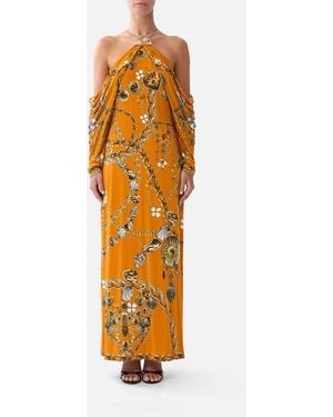CAMILLA Draped Sleeve Dress With Hardware Talismans Of Turkiye - Orange