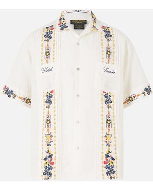 CAMILLA Embroidered Short Sleeve Pleated Cuban Shirt The Pottery Parlour - Natural