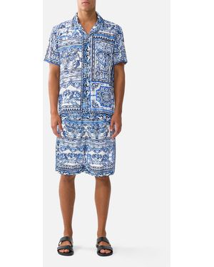 CAMILLA Short Sleeve Camp Collared Shirt A Tiled Wonderland - Blue