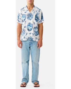 CAMILLA Short Sleeve Camp Collared Shirt The Porcelain Parlour - Blue