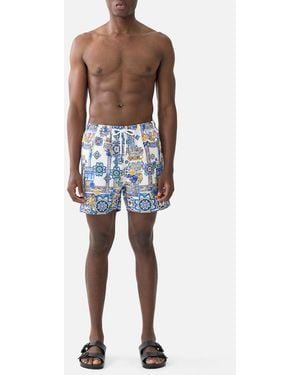 CAMILLA Mid Length Boardshort With Elastic Waist Milla - Blue