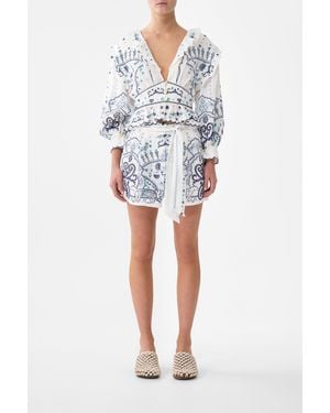 CAMILLA Tuck Front Short All About That Lace - White