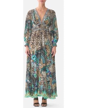 CAMILLA Button Dress With Shaped Waistband Flamenco Euphoria - Green