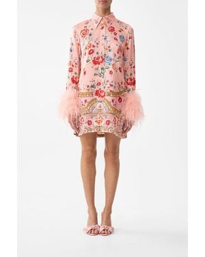 CAMILLA Mini Shirt Dress With Feathers Majestic Milla - Red