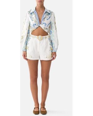 CAMILLA Cropped Wrap Shirt My Homespun Heart - Blue