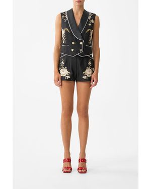 CAMILLA Waistcoat With Button Front Flamenco Folklore - Black