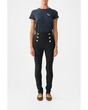 CAMILLA Button Embellished Ponte Pant Ottoman Elegance - Blue