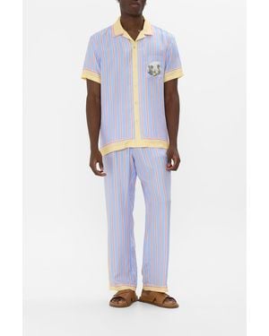 CAMILLA Short Sleeve Camp Collared Shirt Botanical Ballads - Blue