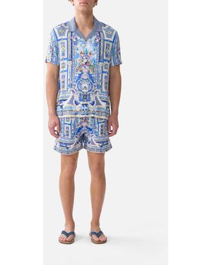 CAMILLA Short Sleeve Camp Collared Shirt Ottoman Opulence - Blue