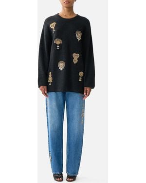 CAMILLA Boxy Crew Neck Jumper Taurus Rising - Black