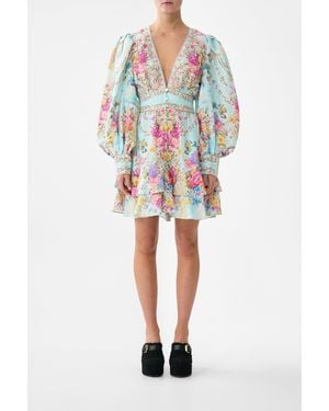 CAMILLA Button Front Frill Dress Bazaar Blooms - Red