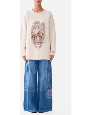 CAMILLA Boxy Crew Neck Jumper Aranjuez Animalia - Blue