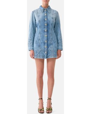 CAMILLA Shirt Dress With A Line Skirt - Blue